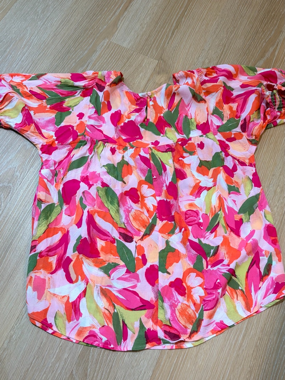 Terra & Sky Floral Off-Shoulder Top in Pink, Orange & Green